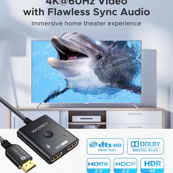 HDMI Switch 4K@60Hz 3.3ft Cable Bidirectional Splitter4PS5 Switch Roku FireStick - Picture 2 of 9